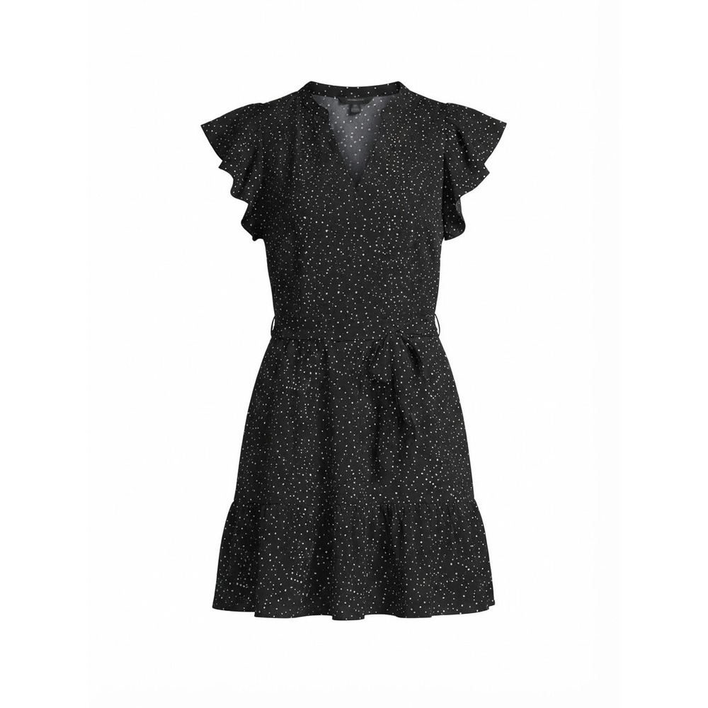 Polka Dot Ruffle Dress Women Large Black White Excellent